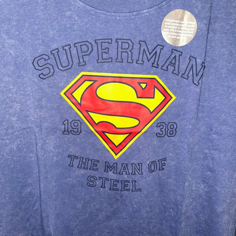 Superman Boys Blue Acid Wash Graphic T-Shirt and Gray Shorts Set Size Sm 6/7 NWT